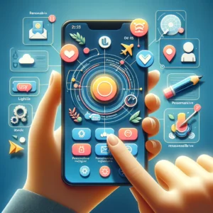 Interface amigável de um app com navegação intuitiva, recursos personalizados e design responsivo, exibida em um dispositivo móvel.